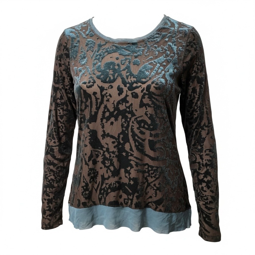 Simply Vera Vera Wang Top Women XL Teal Burnout Velvet Floral Whimsigoth Boho